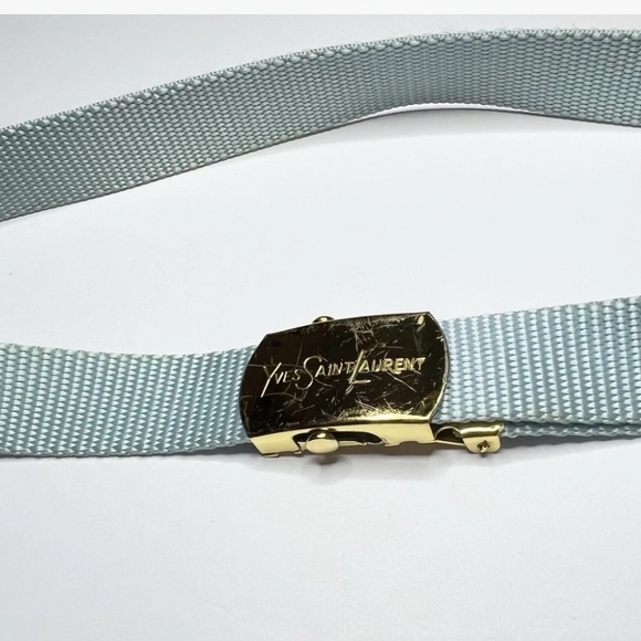 Used skinny 80s Yves Saint Laurent Pale Blue Woven Belt w/Gold Hardware main image 8